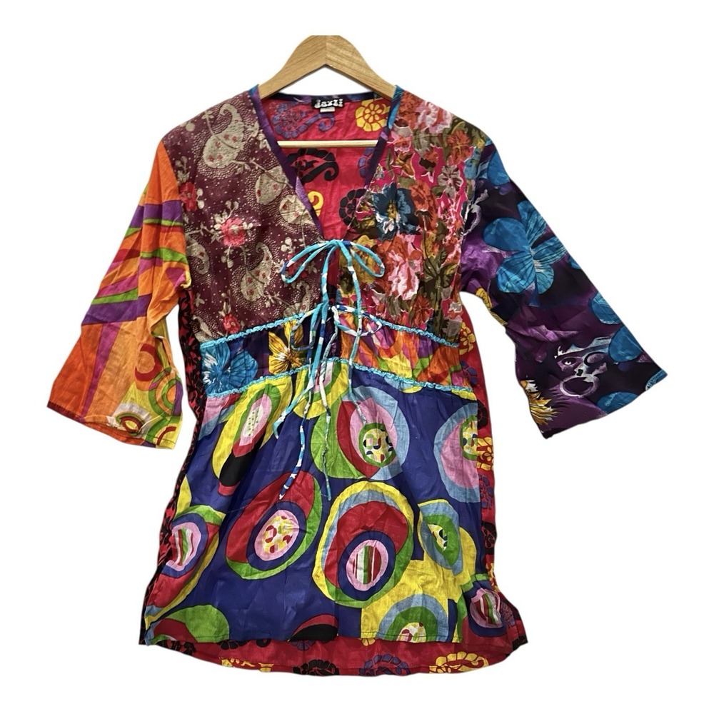 Jaxli Boho Mixed Prints Tunic Coverup Mini Womens M/L Colorful Festival
